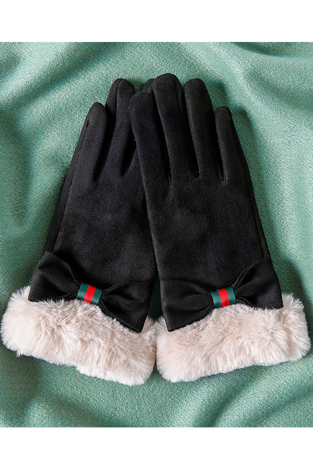 Women Classic Style Solid Pattern Winter Season Warm Suede Gloves