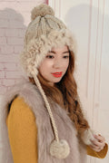 Women Casual Outdoor Woolen Ball Strap Warm Knitted Hat