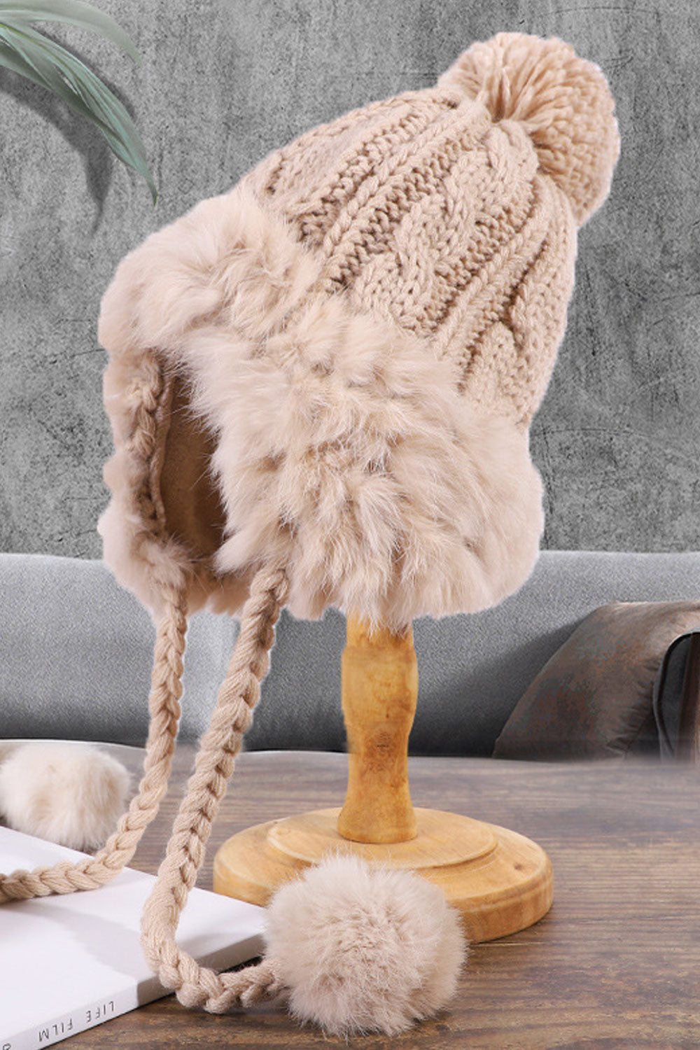 Women Casual Outdoor Woolen Ball Strap Warm Knitted Hat