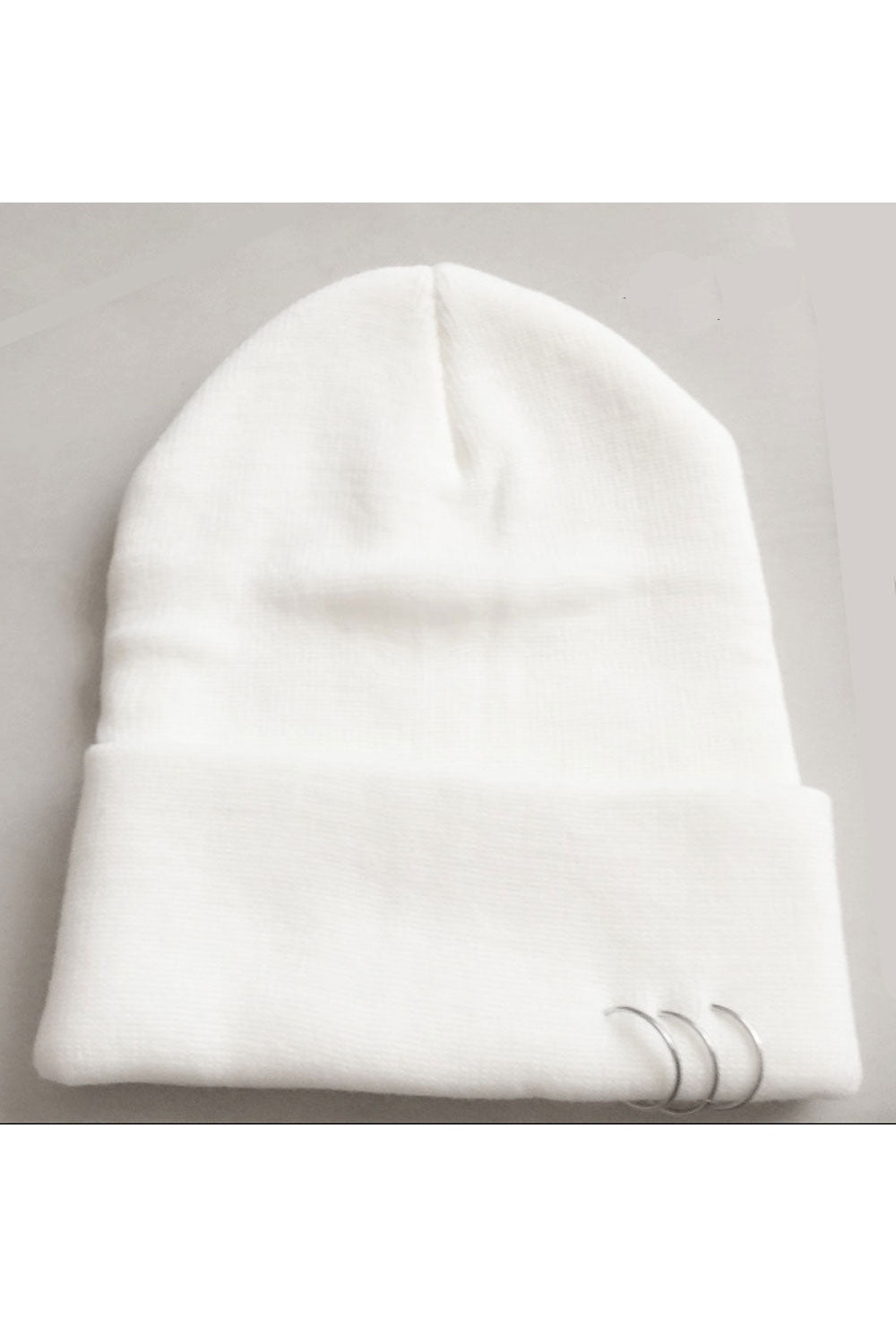 Women Metal Ring Decoration Ear Protection Knitted Hat
