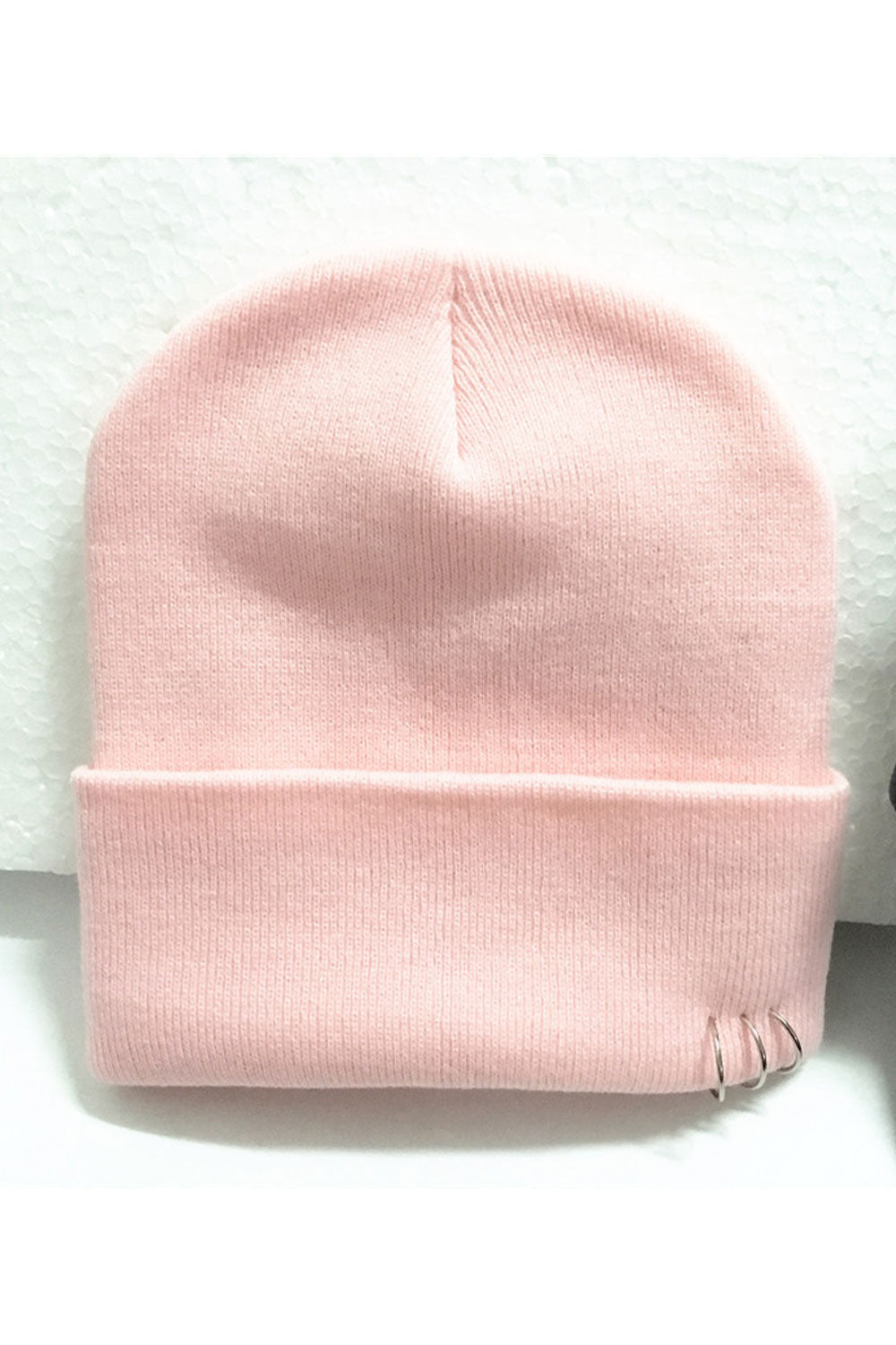 Women Metal Ring Decoration Ear Protection Knitted Hat