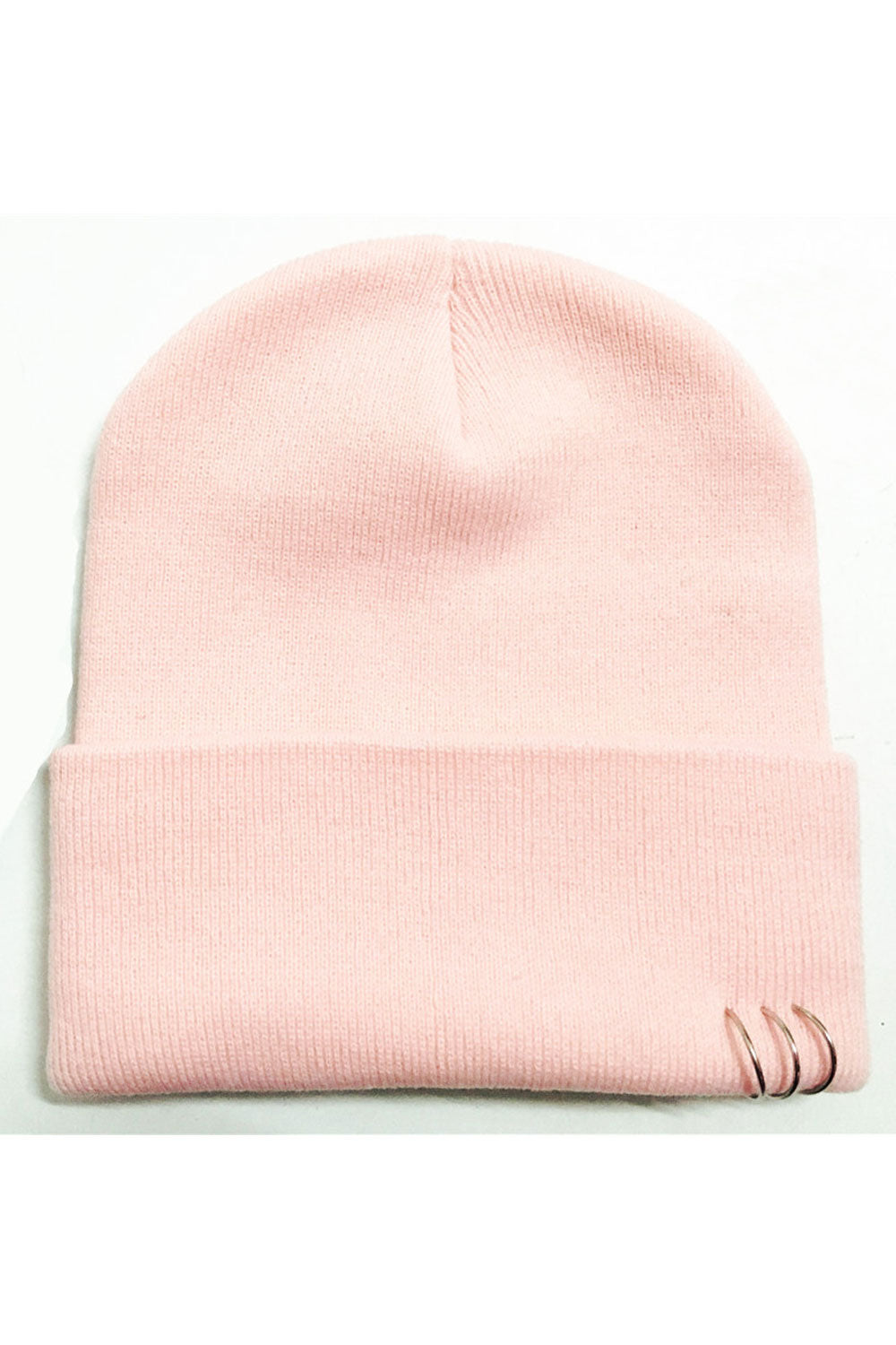 Women Metal Ring Decoration Ear Protection Knitted Hat
