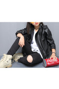 Kids Girls Elegant Solid Colored Warm Long Sleeve Leather Jacket