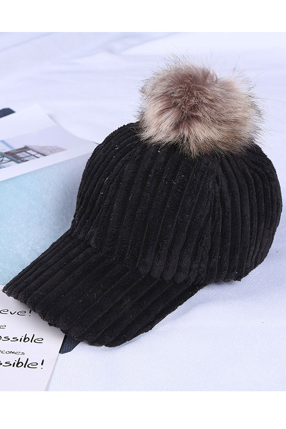 Women Hairball Decorated Thick Cold Protection Knitted Hat
