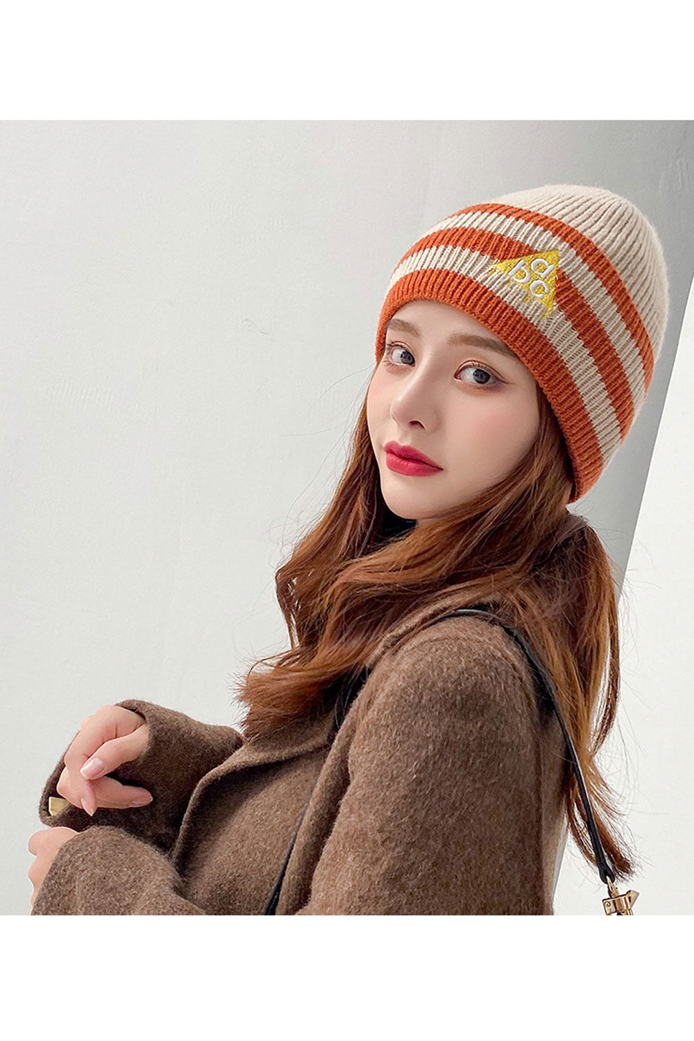 Women Striped Soft Feel Ear Protection Knitted Hat