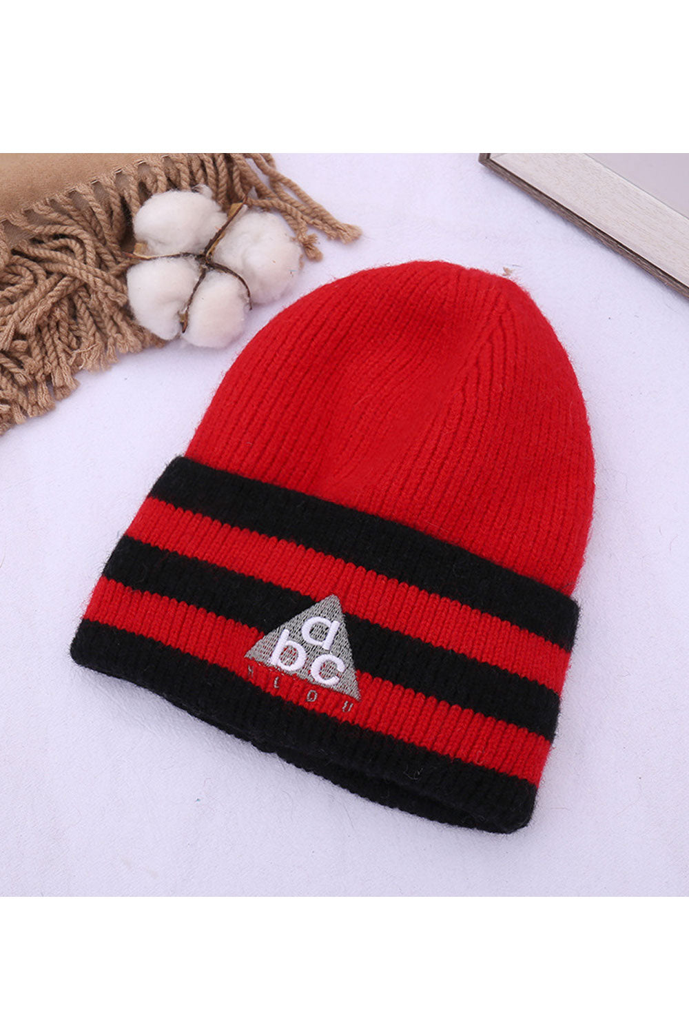 Women Striped Soft Feel Ear Protection Knitted Hat