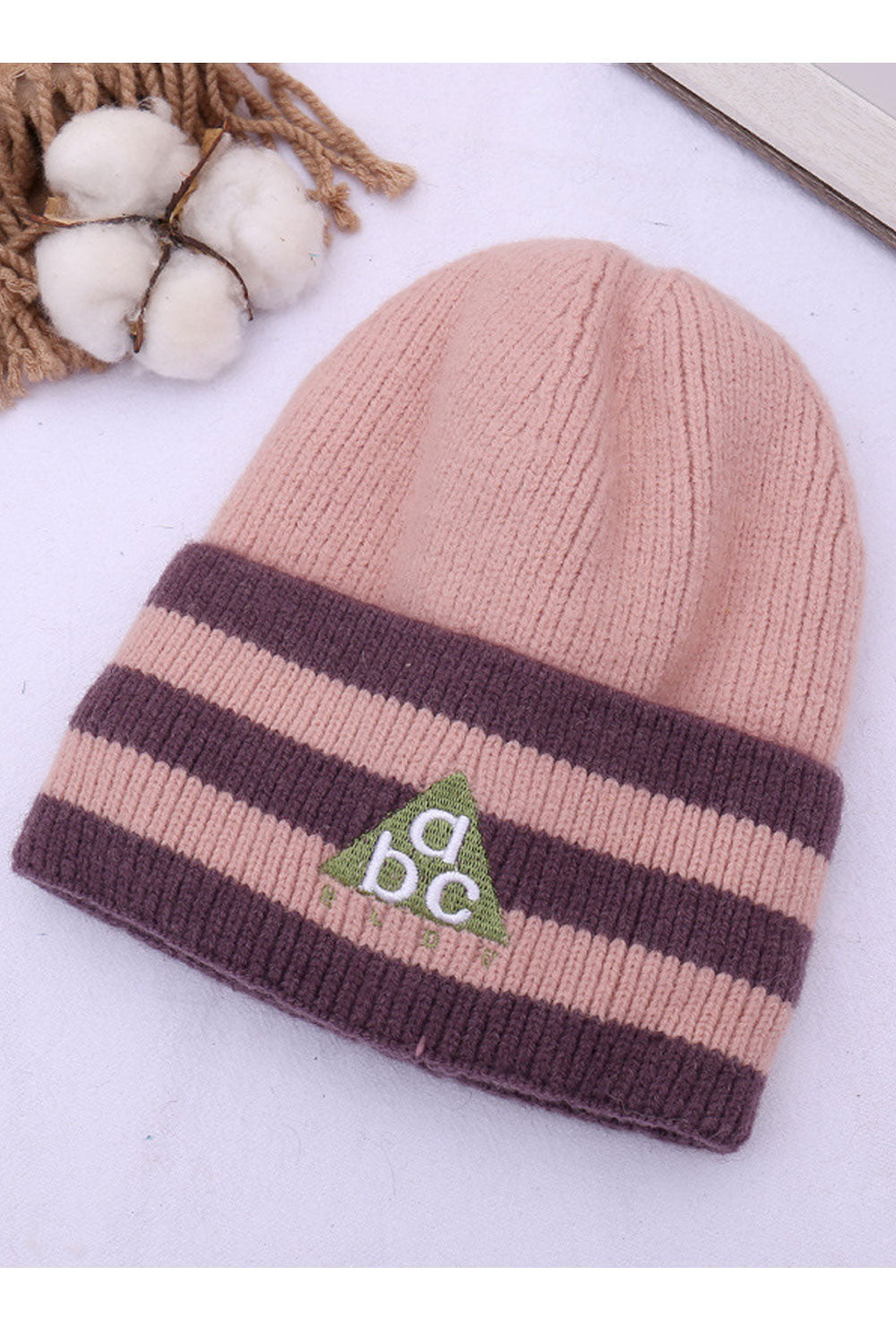 Women Striped Soft Feel Ear Protection Knitted Hat