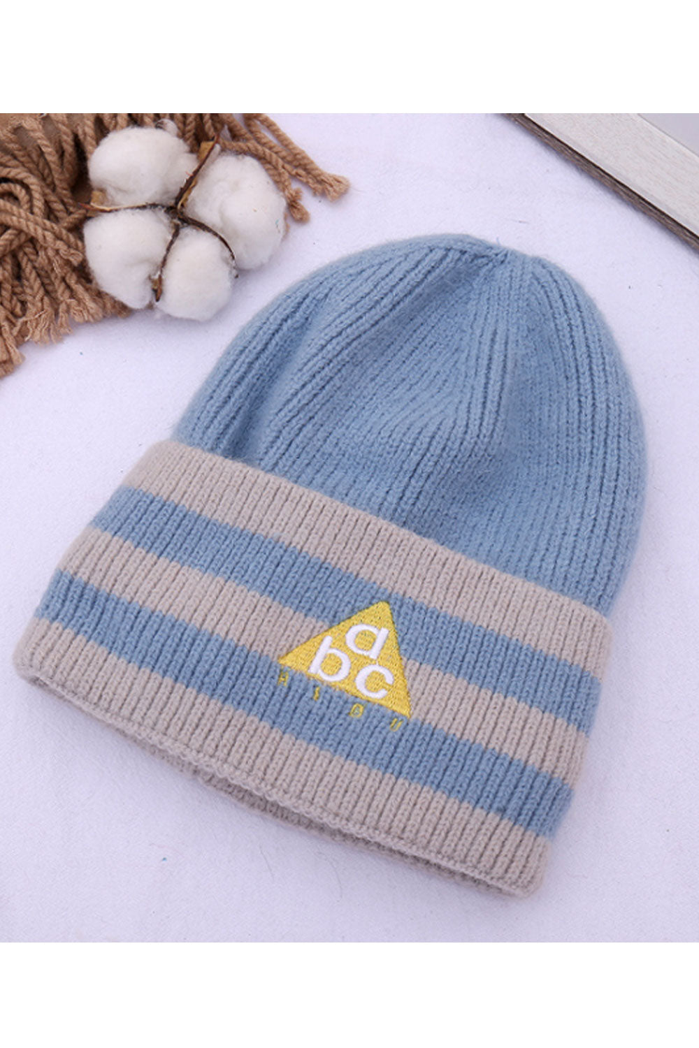 Women Striped Soft Feel Ear Protection Knitted Hat