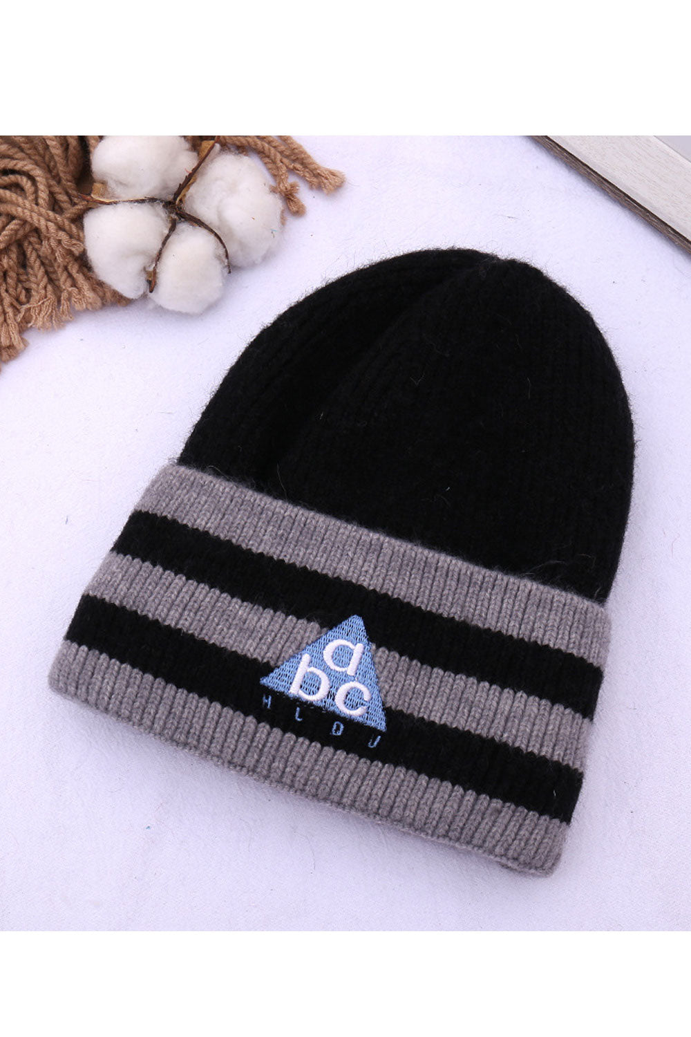 Women Striped Soft Feel Ear Protection Knitted Hat