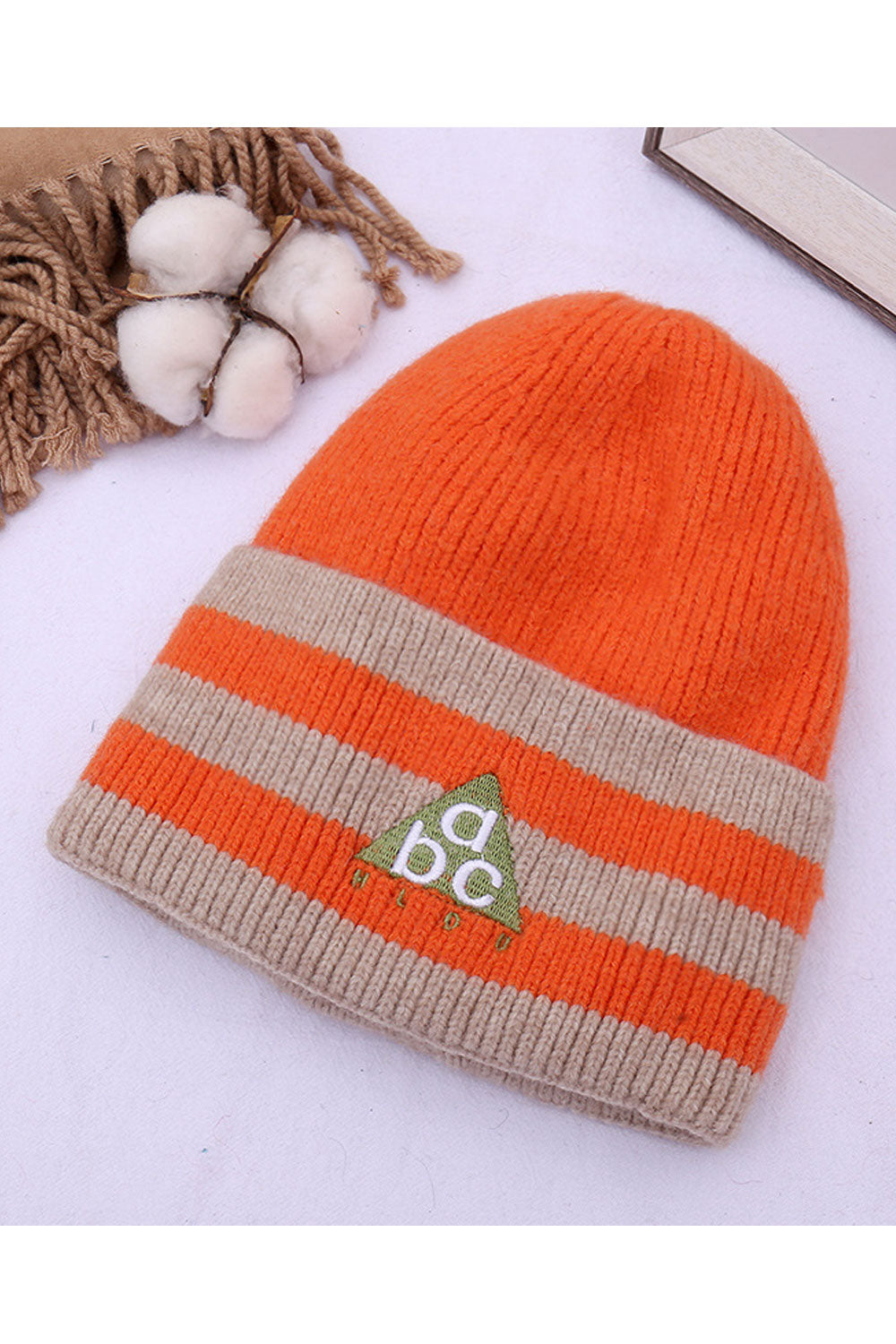 Women Striped Soft Feel Ear Protection Knitted Hat