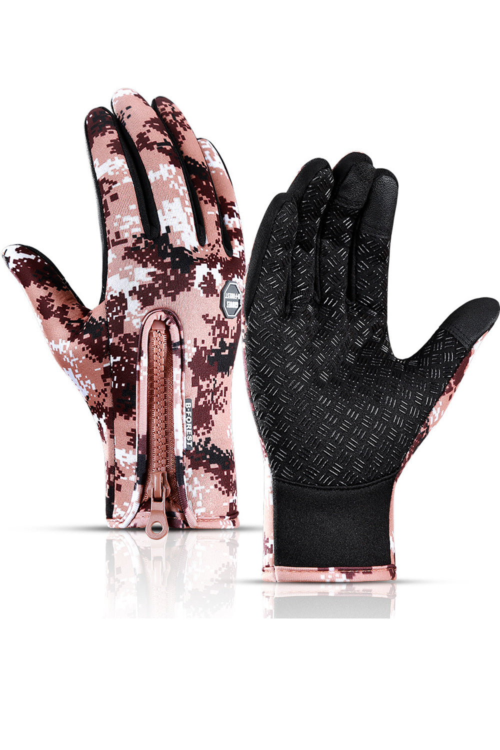 Women Printed Zipper Warm & Thick Coldproof Ski Gloves