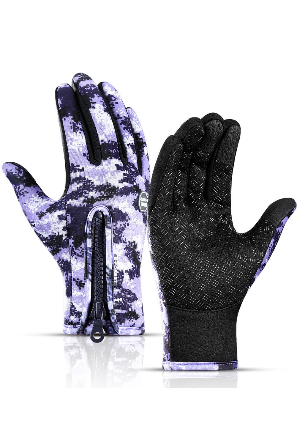 Women Printed Zipper Warm & Thick Coldproof Ski Gloves