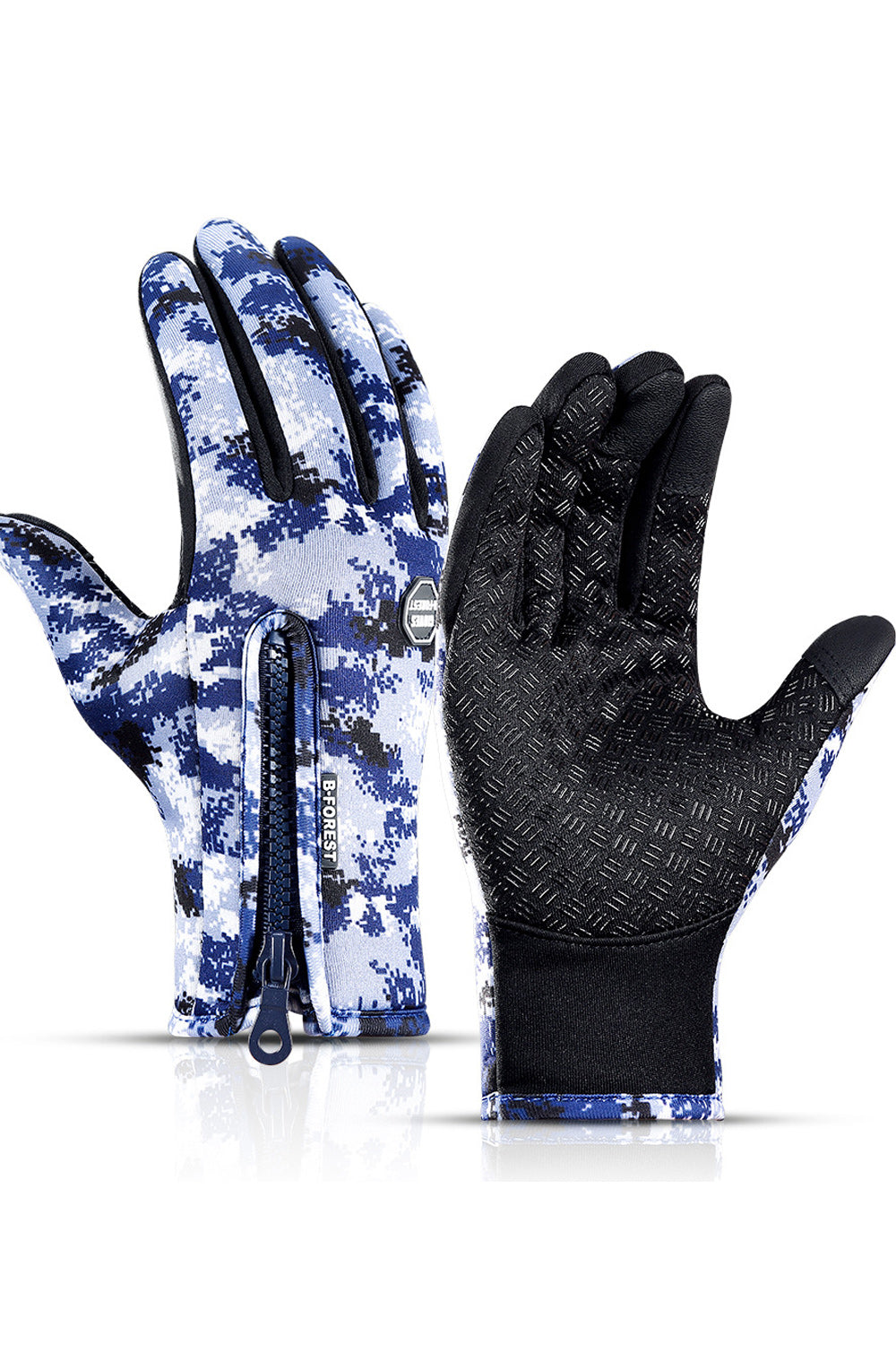 Women Printed Zipper Warm & Thick Coldproof Ski Gloves