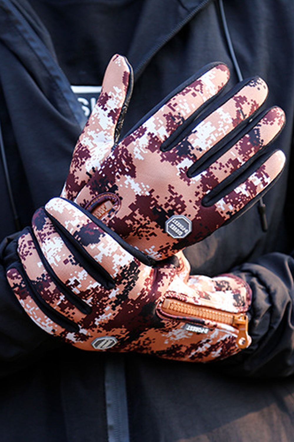 Women Printed Zipper Warm & Thick Coldproof Ski Gloves