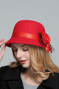 Women Beautiful Flower Decoration Warm Woolen Beret Hat