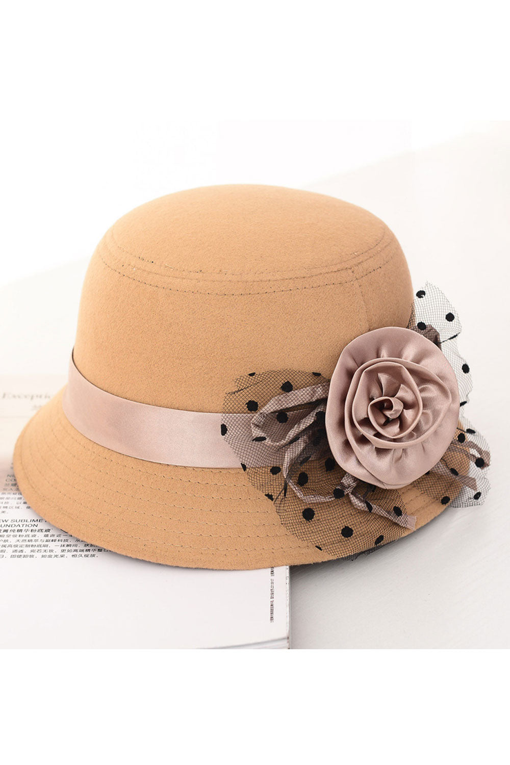 Women Beautiful Flower Decoration Warm Woolen Beret Hat