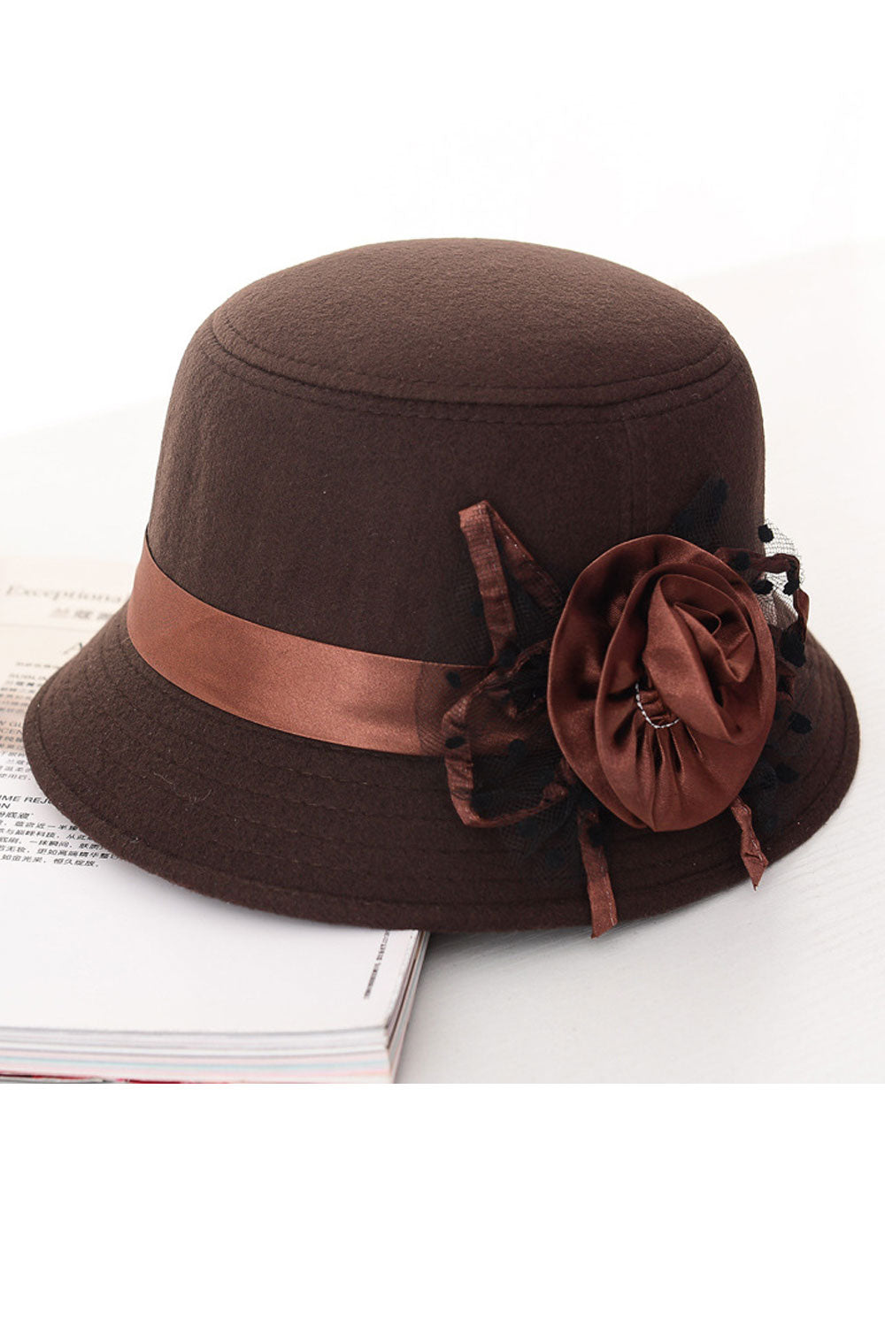 Women Beautiful Flower Decoration Warm Woolen Beret Hat