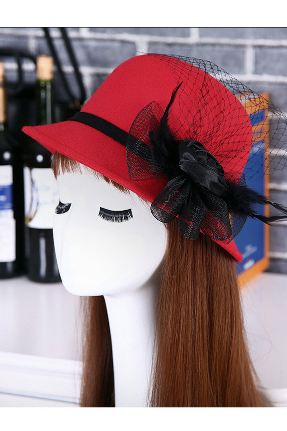 Women Ribbon Flower Warm Imitation Wool Beret Hat