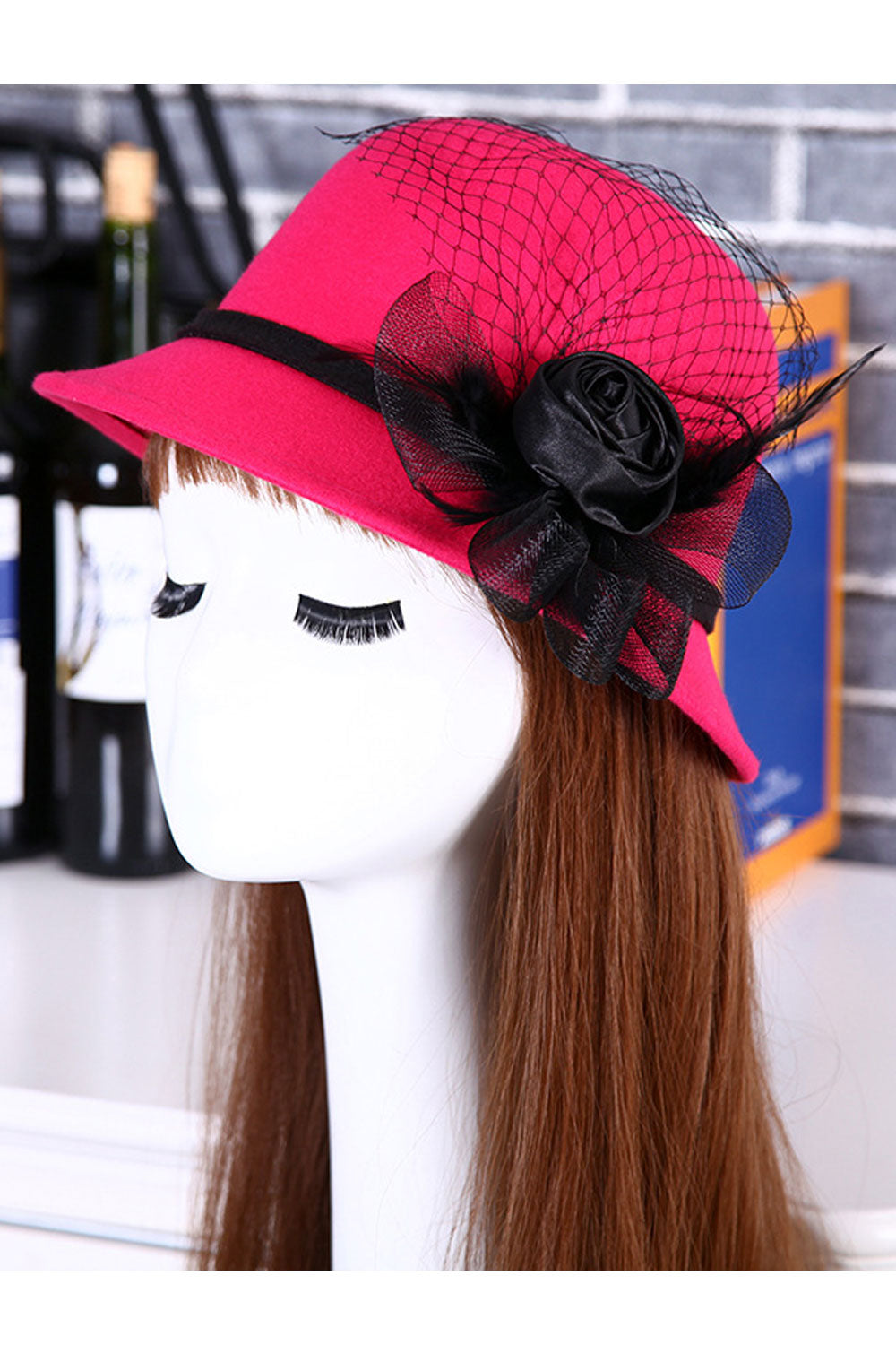 Women Ribbon Flower Warm Imitation Wool Beret Hat