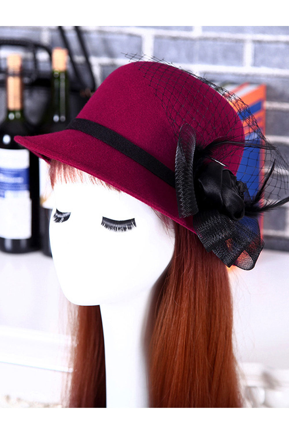 Women Ribbon Flower Warm Imitation Wool Beret Hat