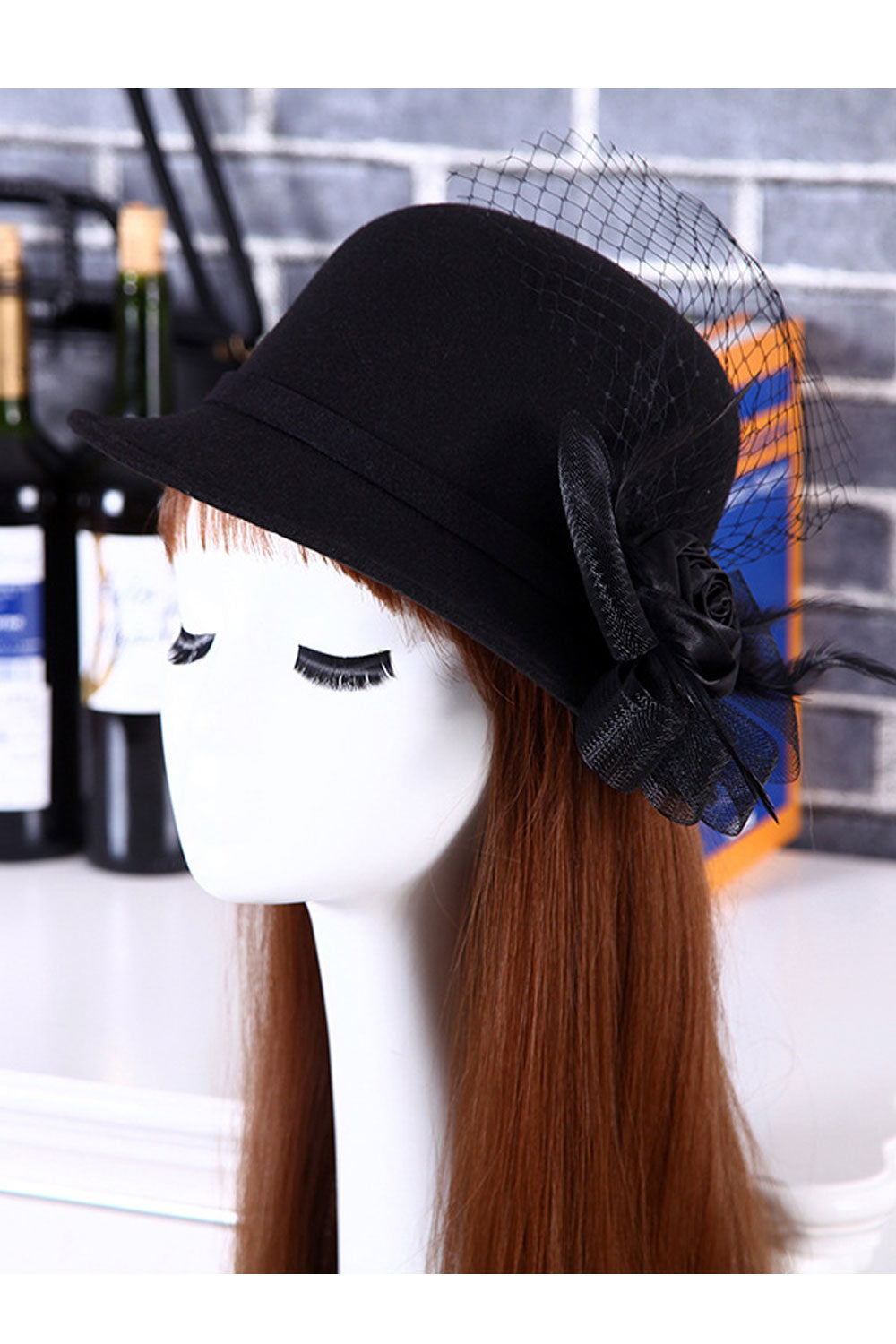 Women Ribbon Flower Warm Imitation Wool Beret Hat