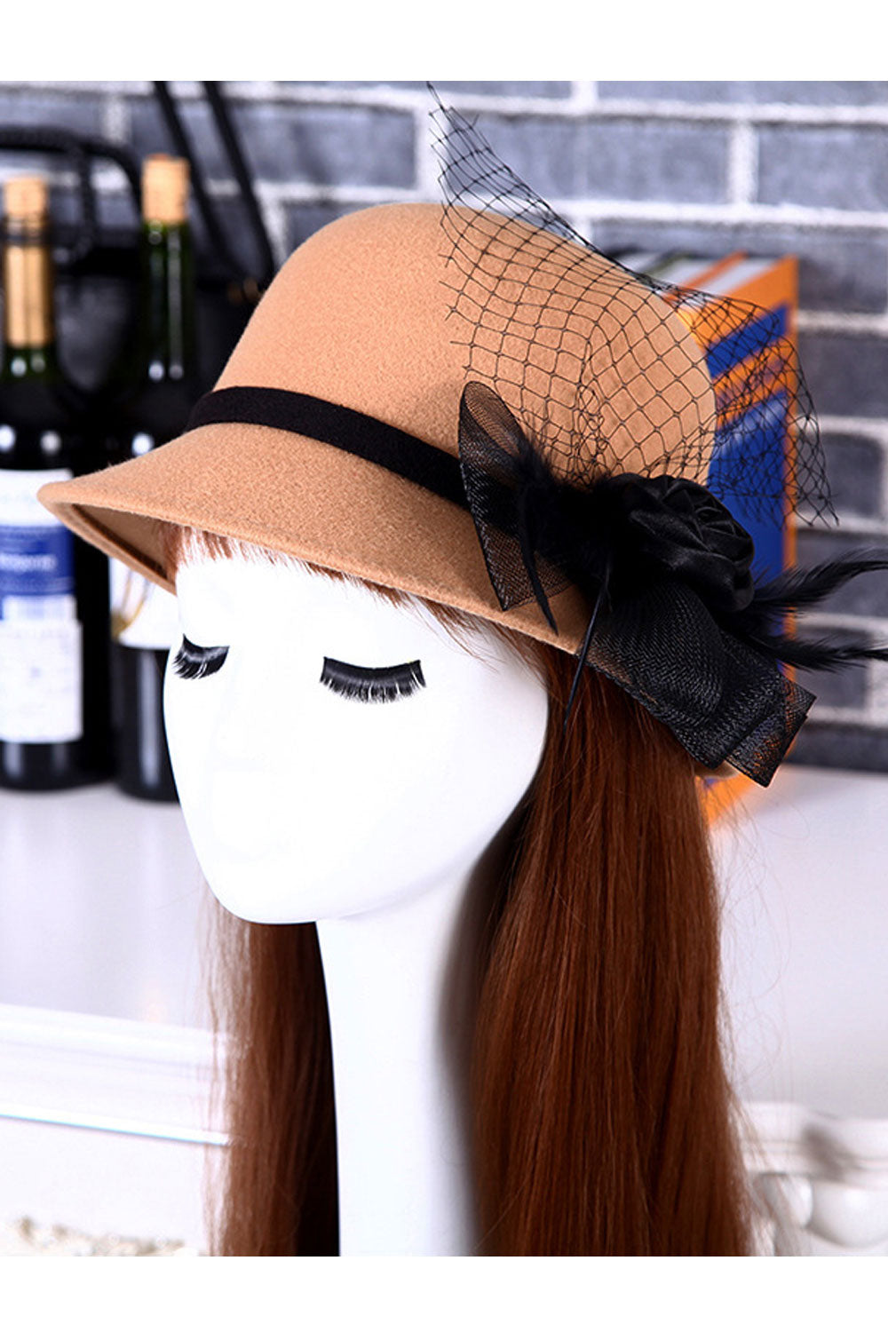 Women Ribbon Flower Warm Imitation Wool Beret Hat