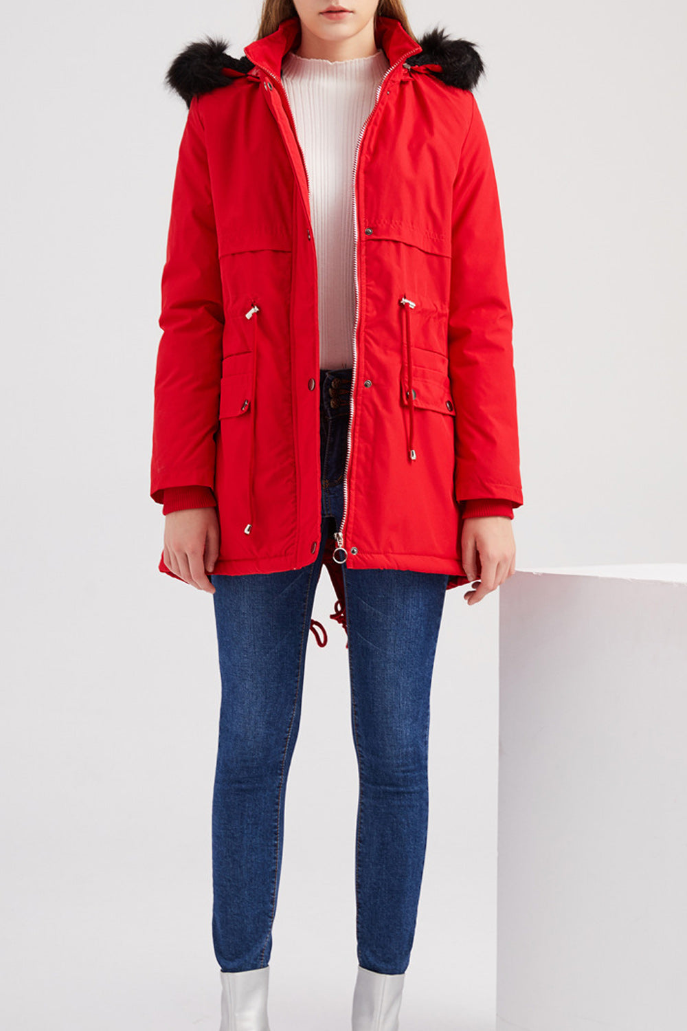 Women Fashionable Hooded Style Long Sleeve Solid Pattern Casual Jacket