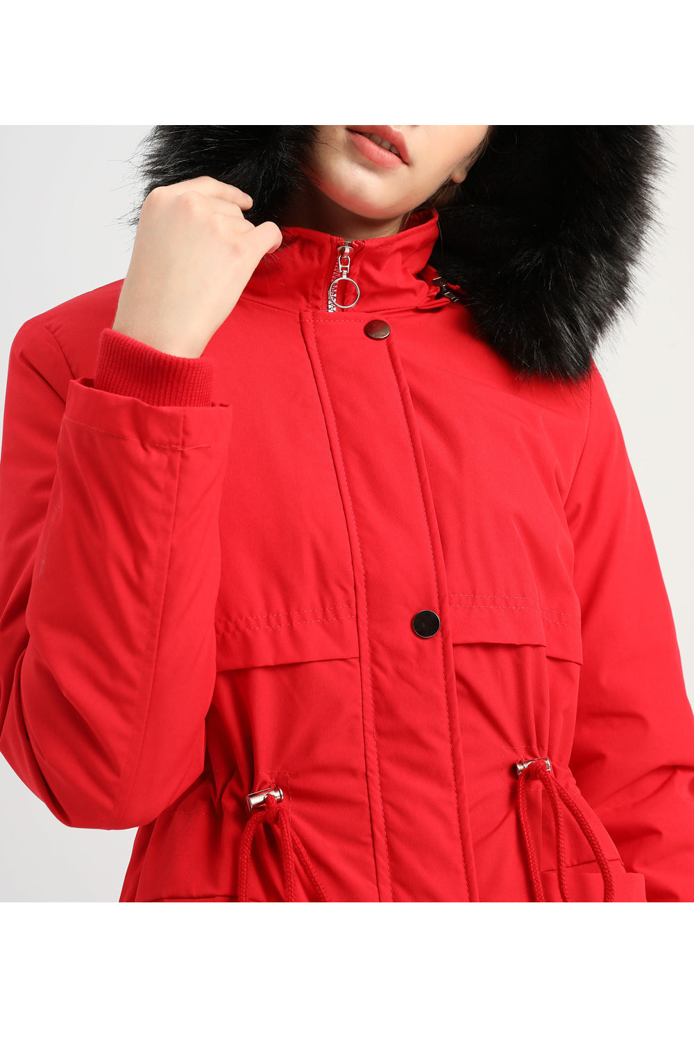 Women Fashionable Hooded Style Long Sleeve Solid Pattern Casual Jacket