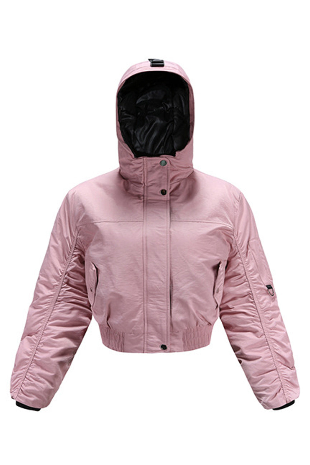 Women Cute Hood Styled Long Sleeve Short Length Elastic Hem Casual Jacket