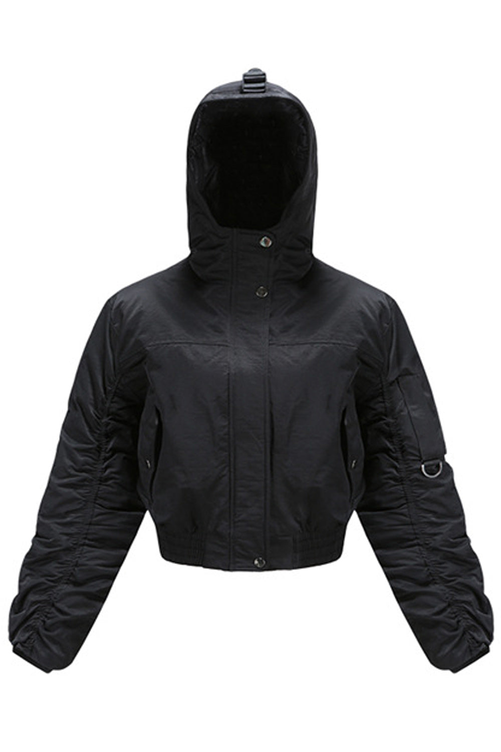 Women Cute Hood Styled Long Sleeve Short Length Elastic Hem Casual Jacket