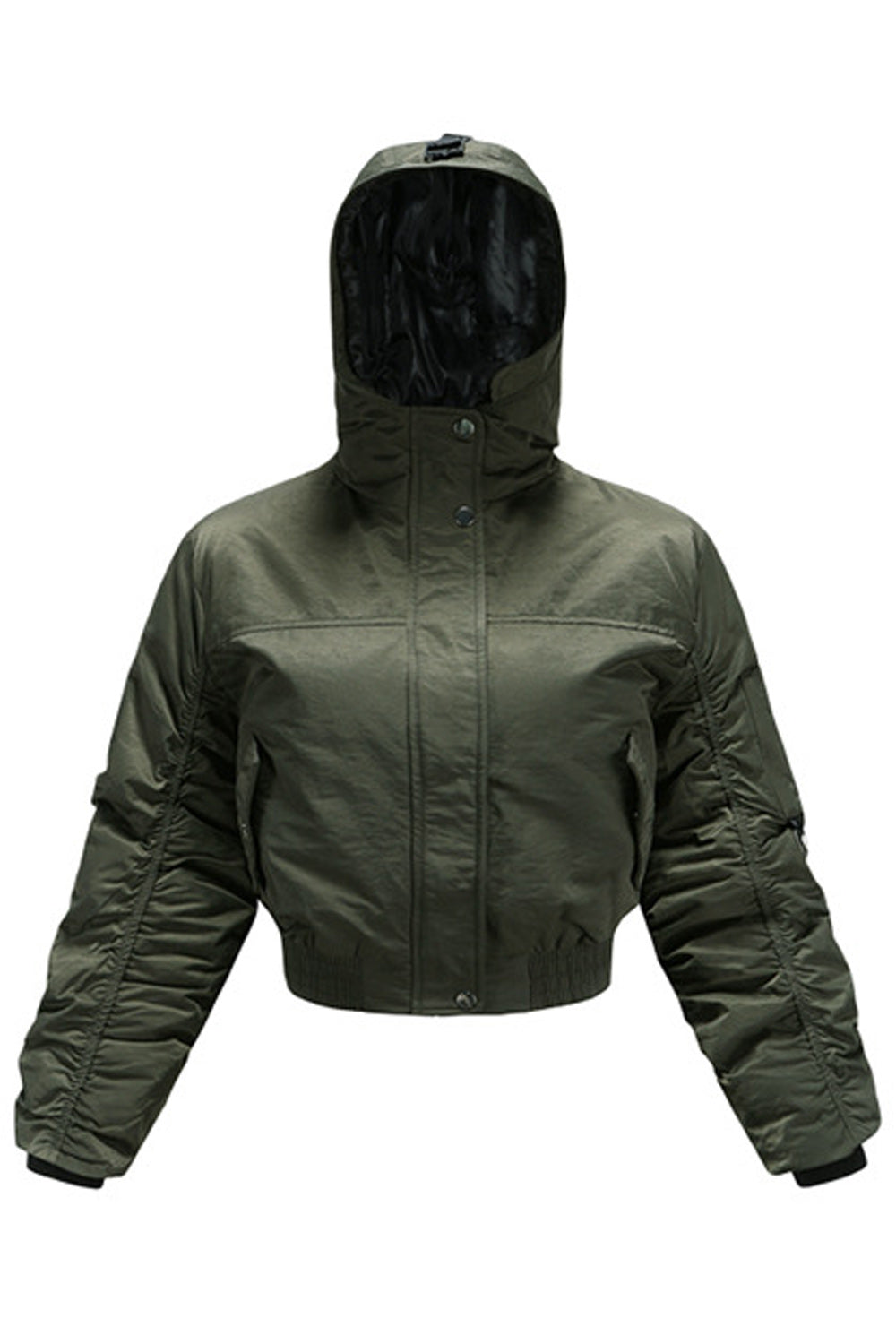 Women Cute Hood Styled Long Sleeve Short Length Elastic Hem Casual Jacket