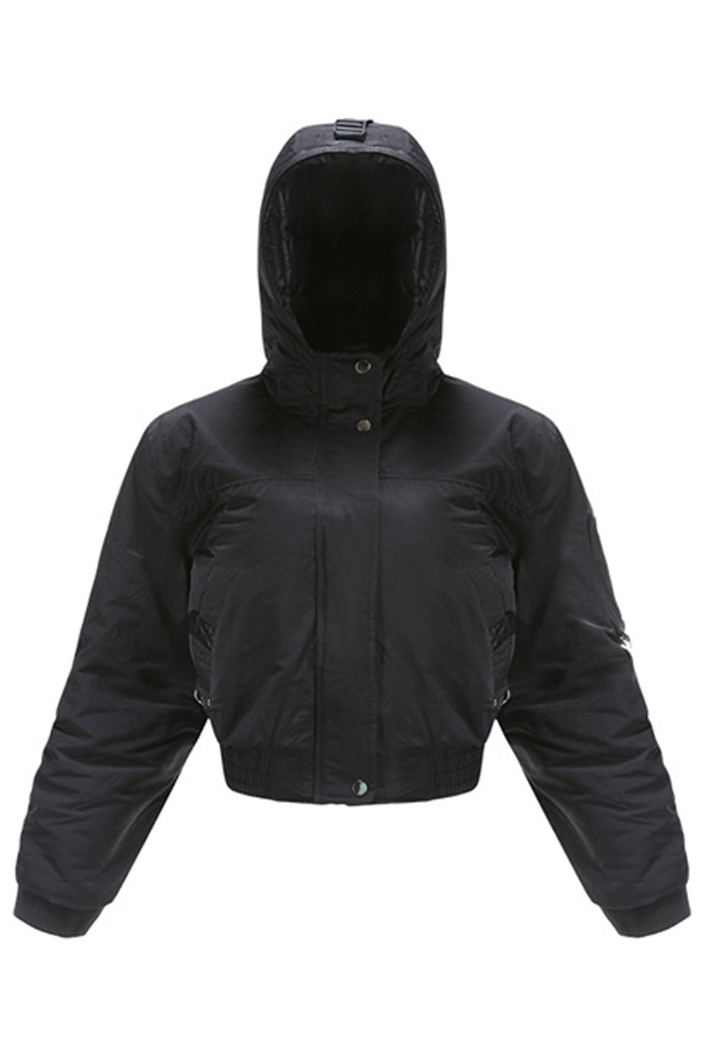 Women Ribbed Cuff Long Sleeve Hooded Neck Short Length Casual Jacket