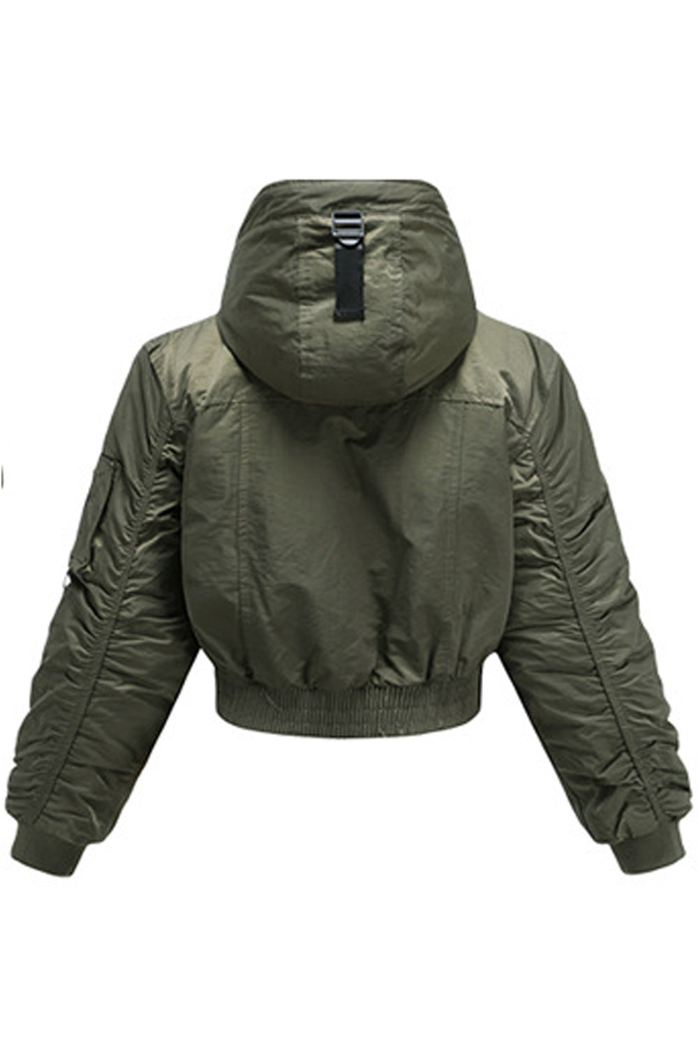 Women Ribbed Cuff Long Sleeve Hooded Neck Short Length Casual Jacket