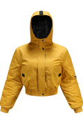 Women Ribbed Cuff Long Sleeve Hooded Neck Short Length Casual Jacket