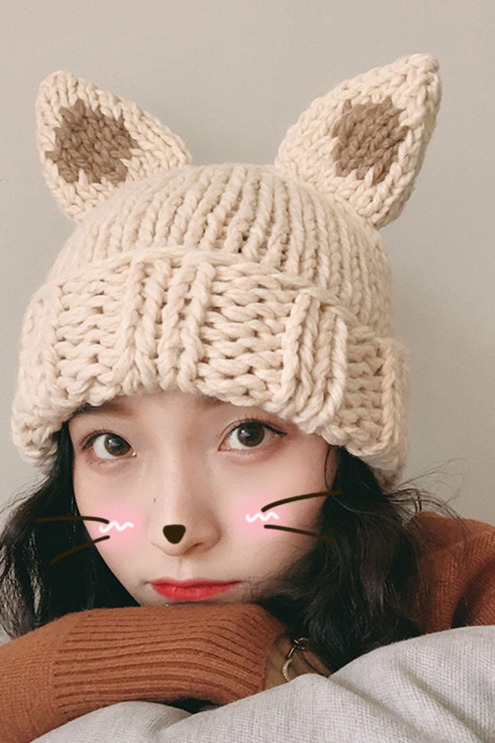 Women Pretty Cat Ear Winter Fashion Knitted Hat