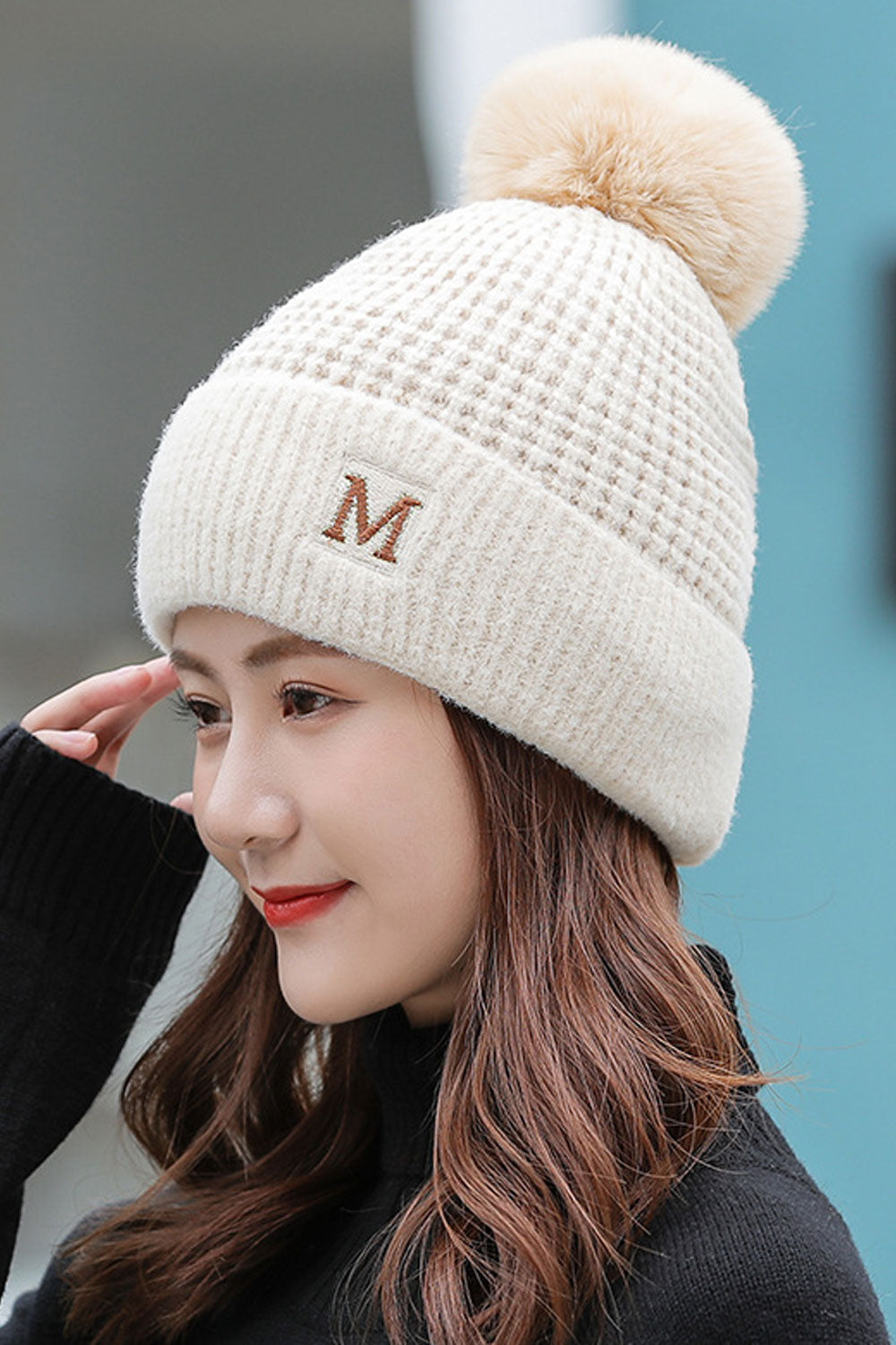 Women Letter Pattern Solid Colored Trendy Knitted Hat