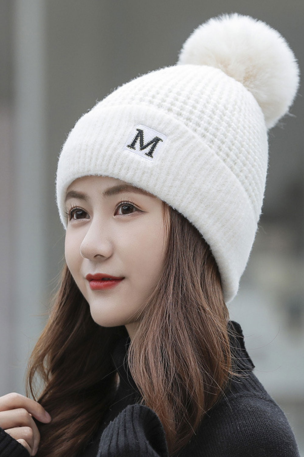 Women Letter Pattern Solid Colored Trendy Knitted Hat