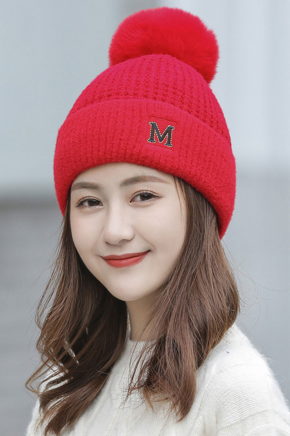 Women Letter Pattern Solid Colored Trendy Knitted Hat