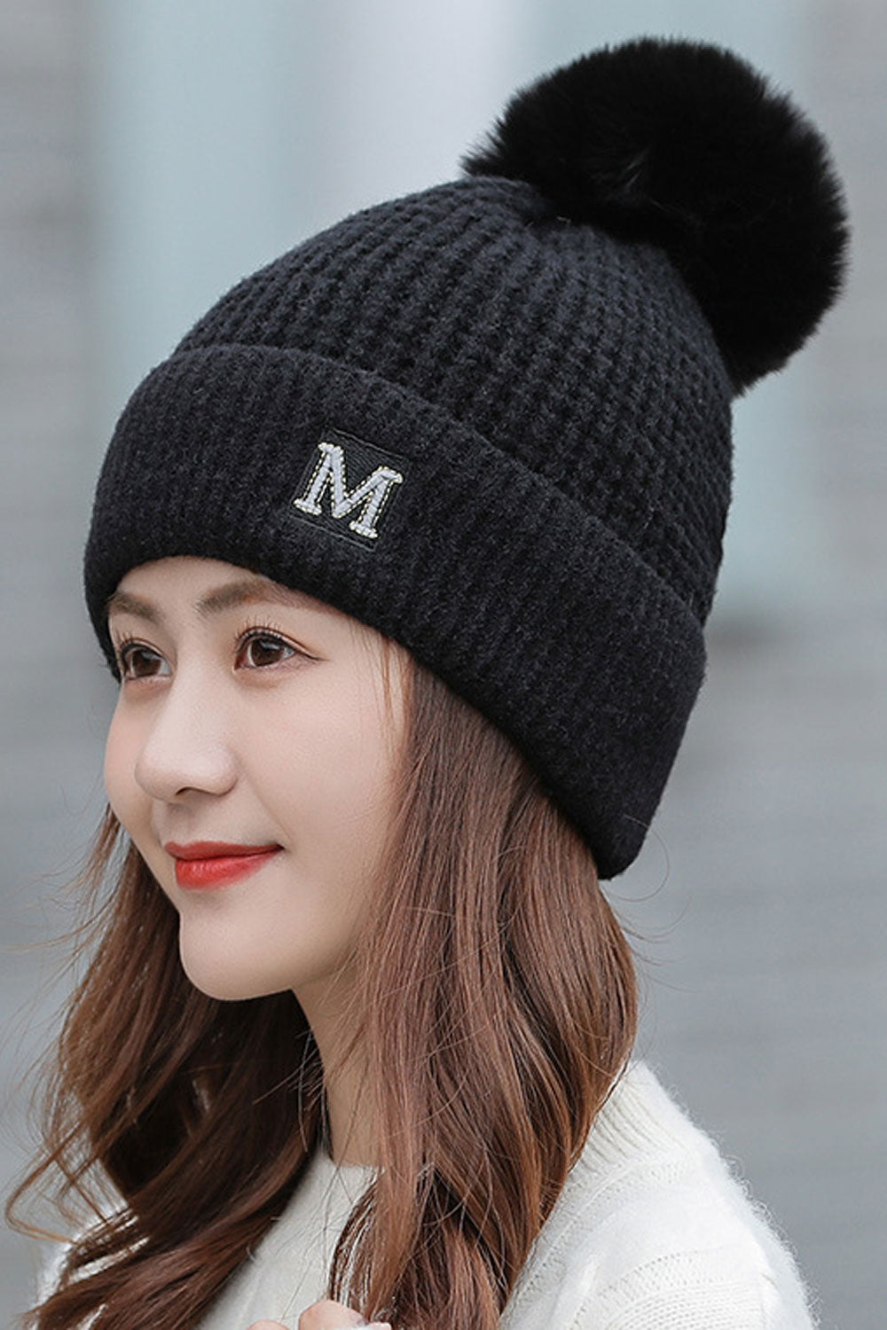 Women Letter Pattern Solid Colored Trendy Knitted Hat