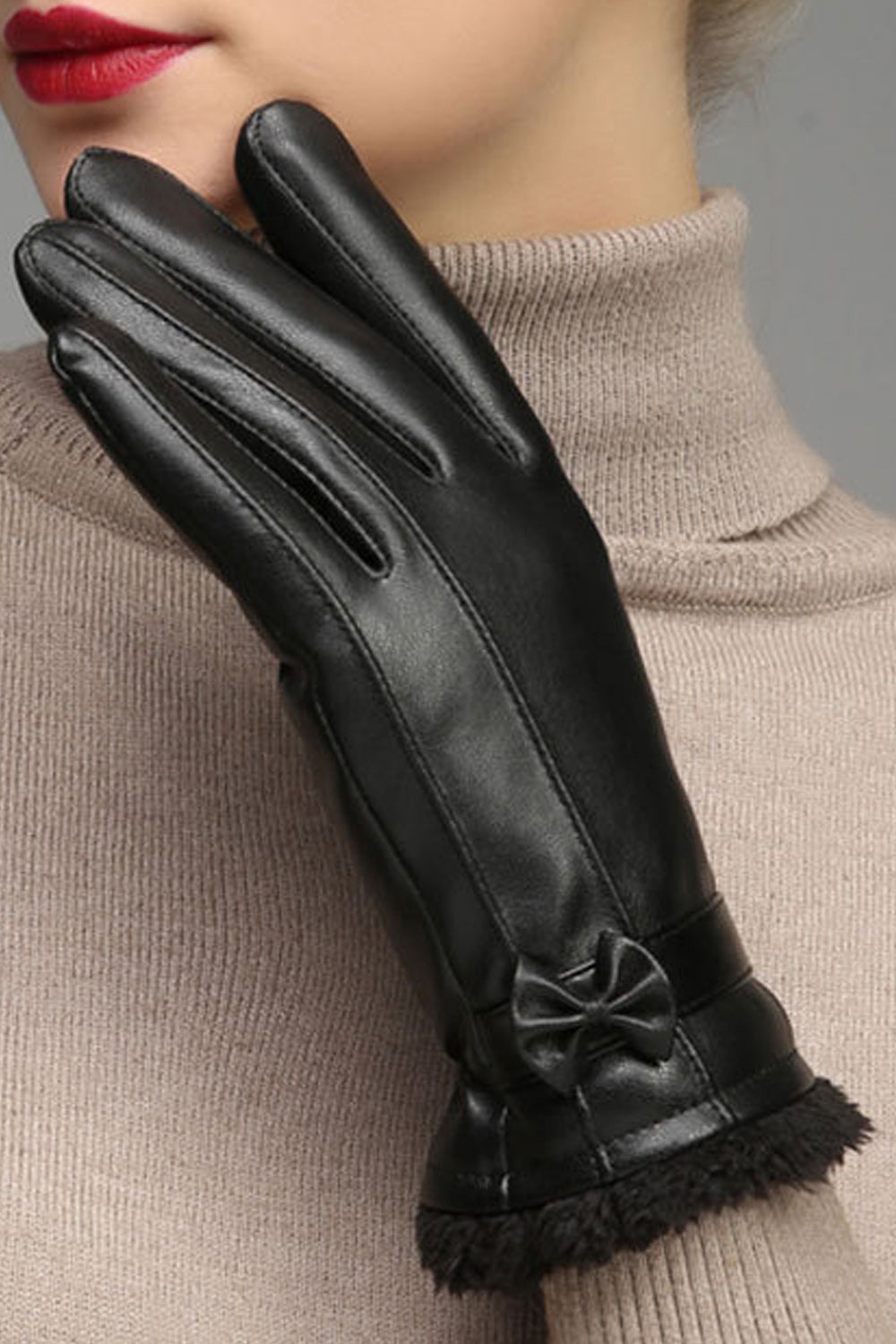 Women Bow Decorated Windproof Cycling Riding Leather Gloves