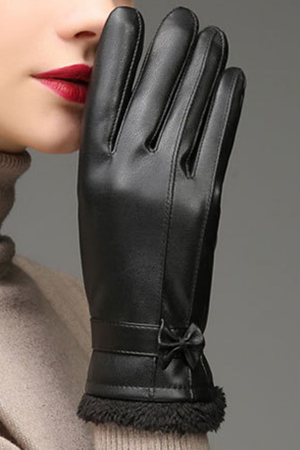 Women Bow Decorated Windproof Cycling Riding Leather Gloves