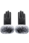 Women Hair Decoration Hand Protection Coldproof Leather Gloves