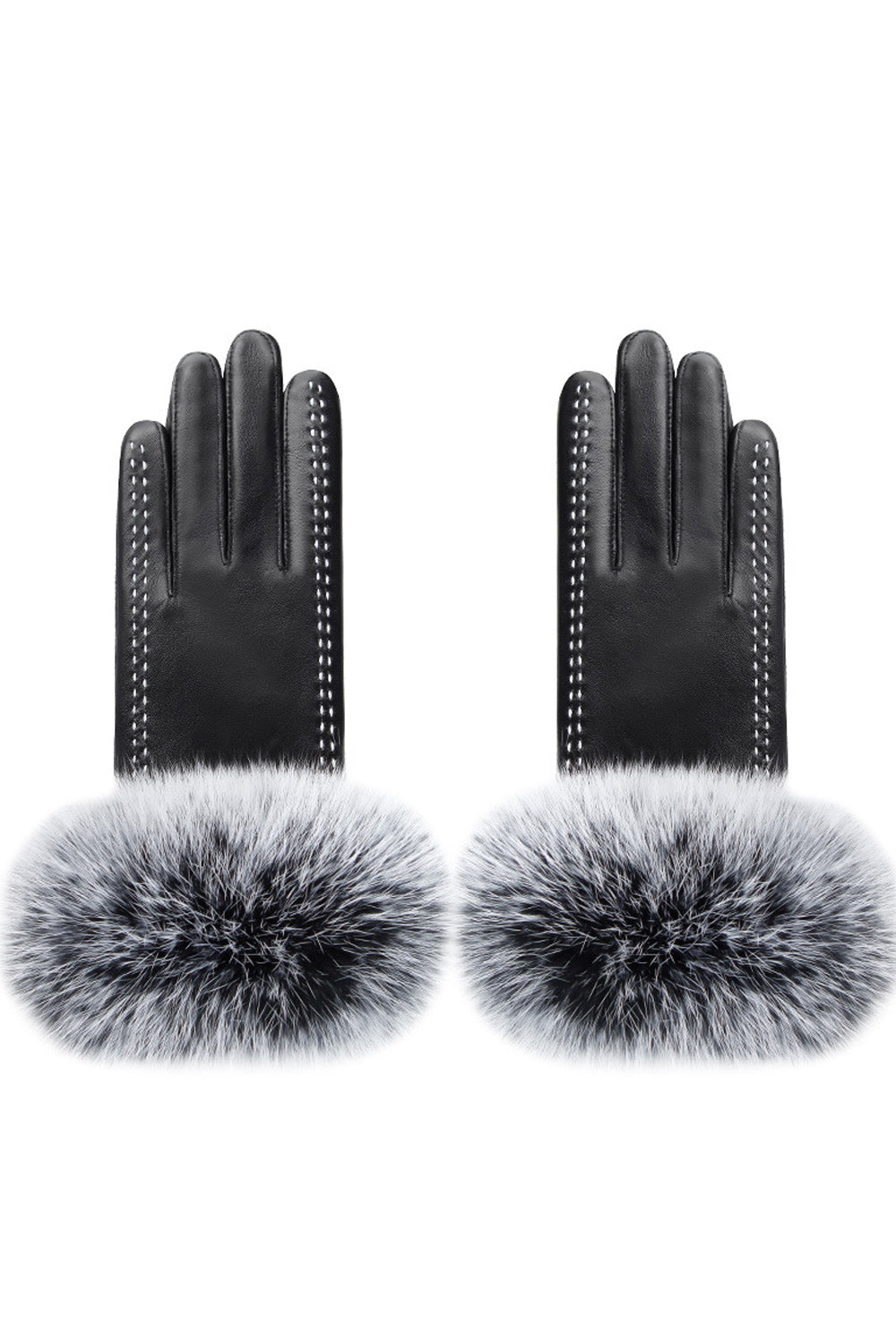 Women Hair Decoration Hand Protection Coldproof Leather Gloves