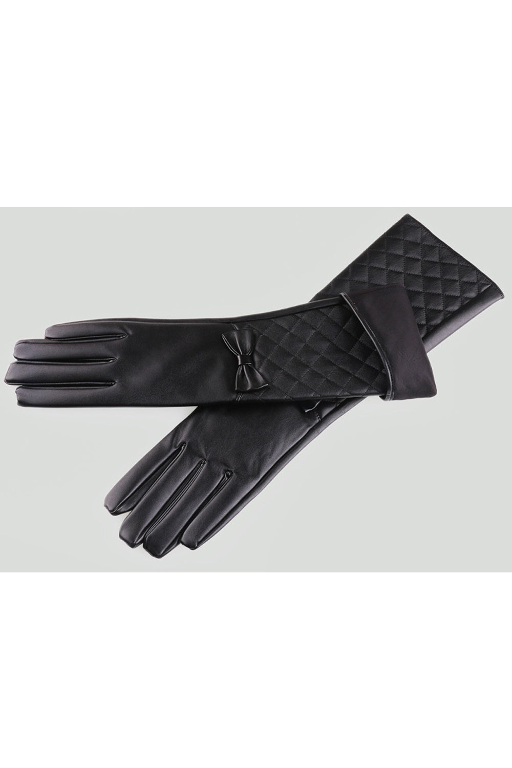 Women Thick Bow Decoration Imitation Leather Long Gloves