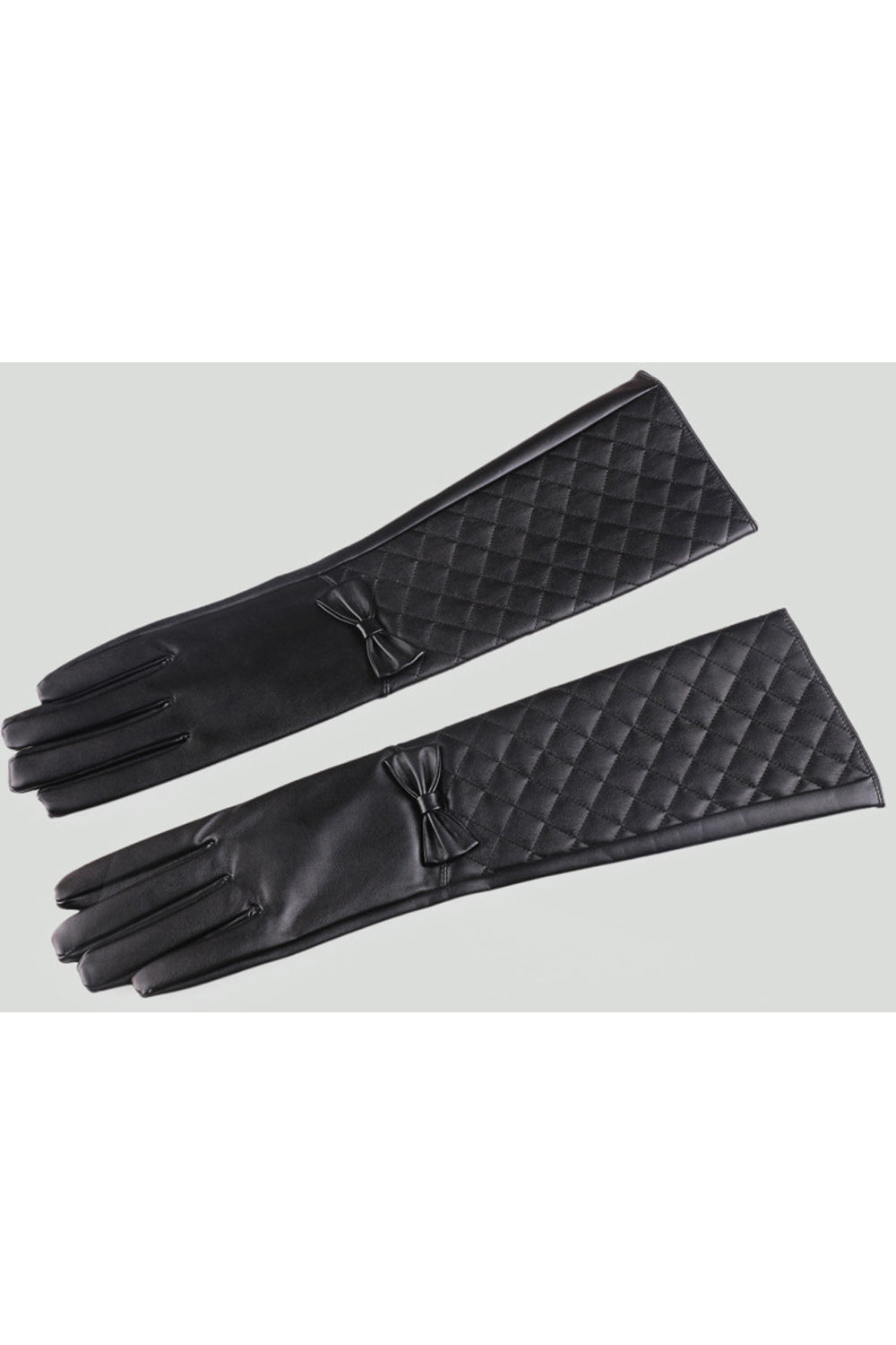 Women Thick Bow Decoration Imitation Leather Long Gloves