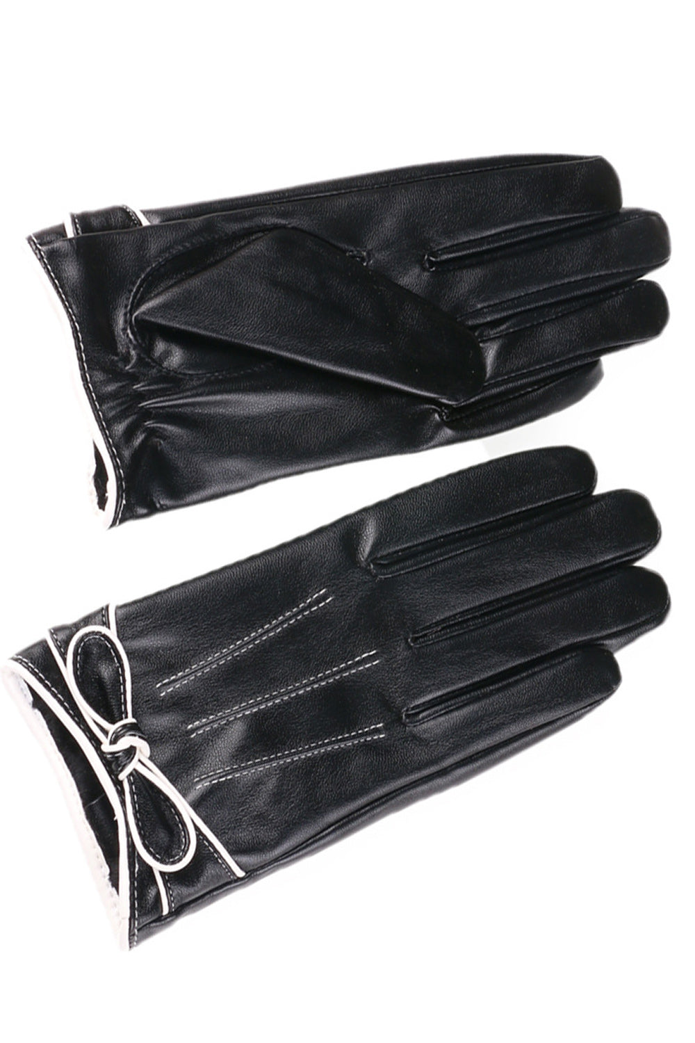 Women Classic Bow Decoration Cold Protection Leather Gloves