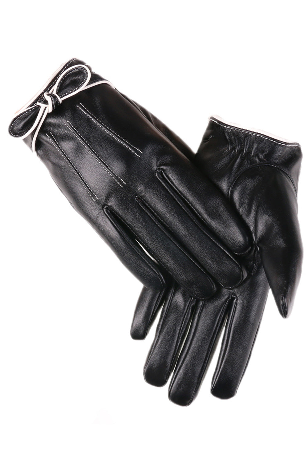 Women Classic Bow Decoration Cold Protection Leather Gloves