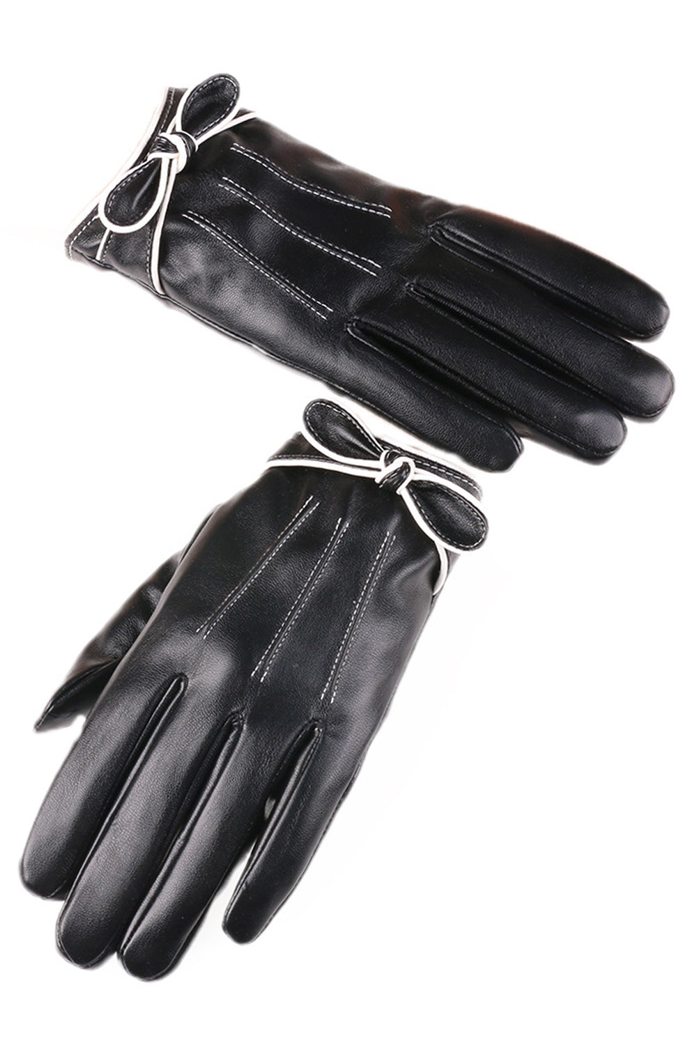 Women Classic Bow Decoration Cold Protection Leather Gloves