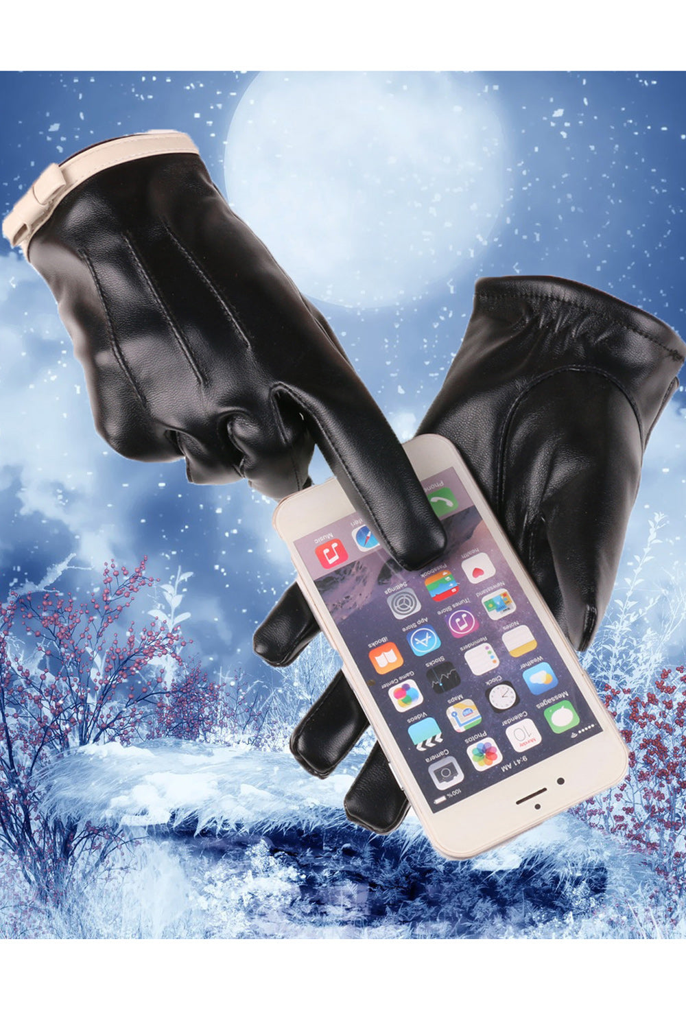 Women Fashion Touch Screen Windproof Warm Leather Gloves