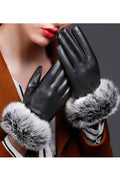 Women Warm Fleece Coldproof Full Palm Leather Gloves